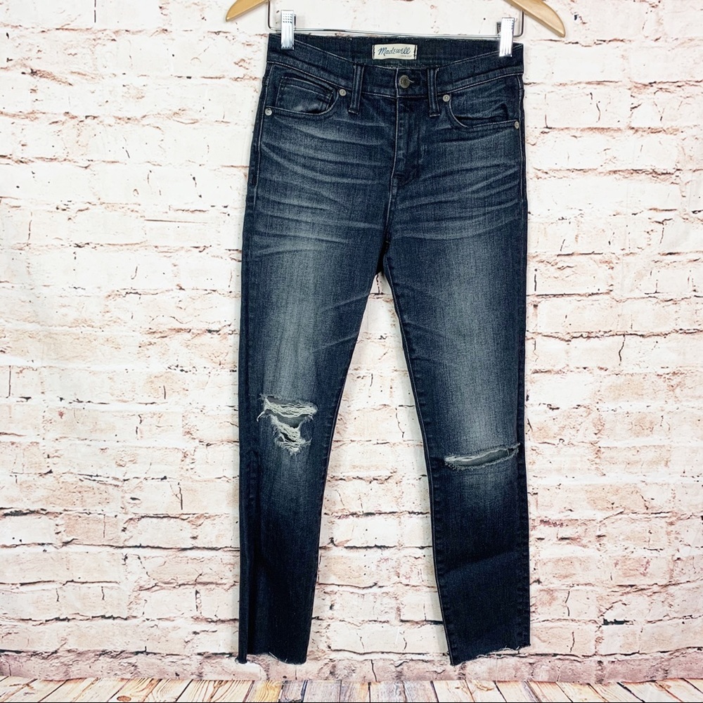 Madewell Dark Acid Wash Raw Hem High Rise Jeans